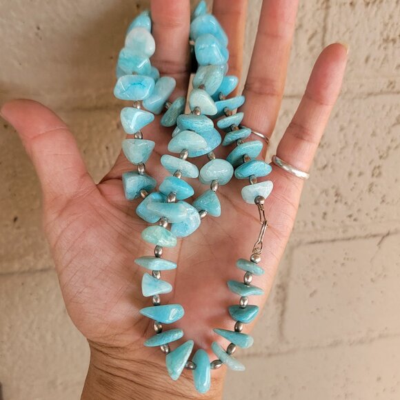 Gorgeous ocean blue amazonite 925 sterling silver handmade chunky graduating nec - Picture 8 of 16
